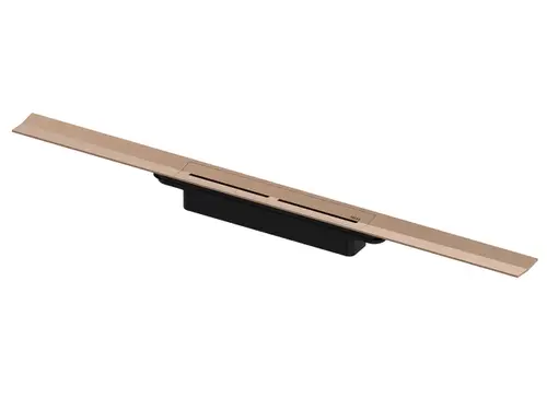 TECE Duschprofil in Rotgold, flach und rechteckig, mit einer Öffnung für Wasserablauf. Design für elegante Integration in Duschbereichen.